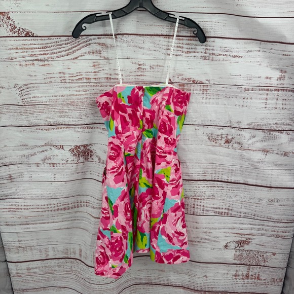 Lilly Pulitzer Dress Pink Floral Turquoise Cotton Blend Pockets Size‎ 0 - Picture 6 of 11
